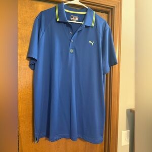 PUMA Men’s Blue Polo golf Shirt with Neon Accent